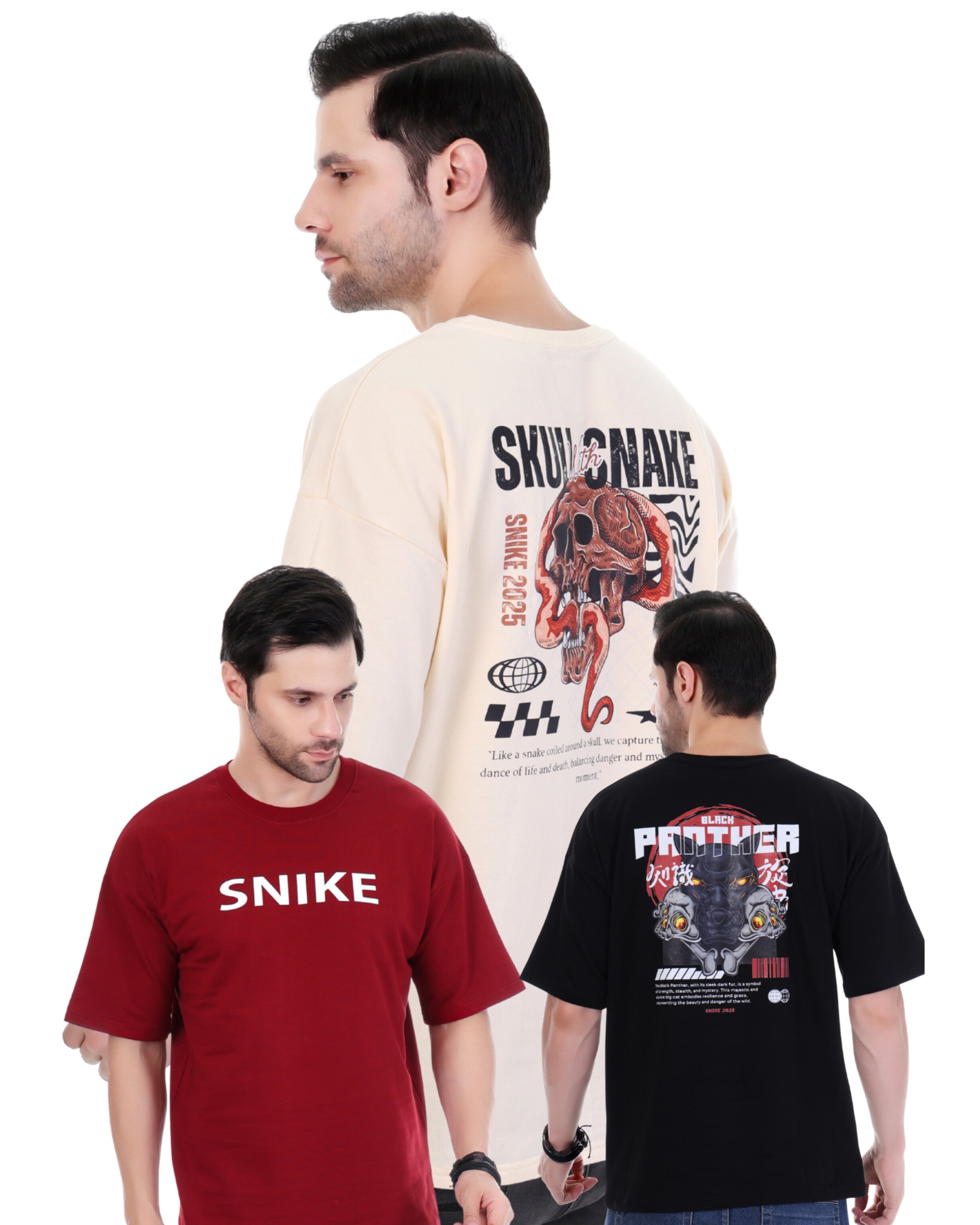 Men's New Premium Printed Oversized T-Shirt Combo (Pack of 3)